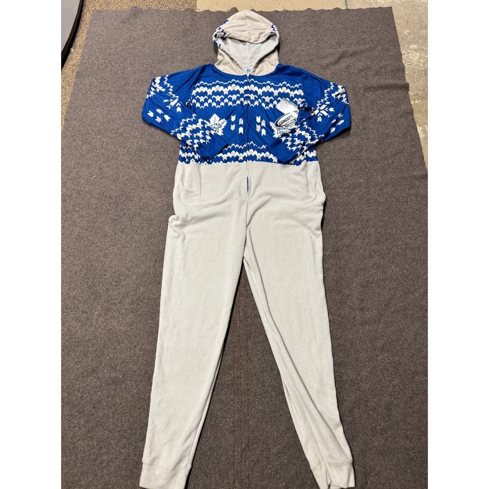 NWT Toronto Maple Leafs Mens Size M/L NHL One Piece Hooded Pajama Body Suit